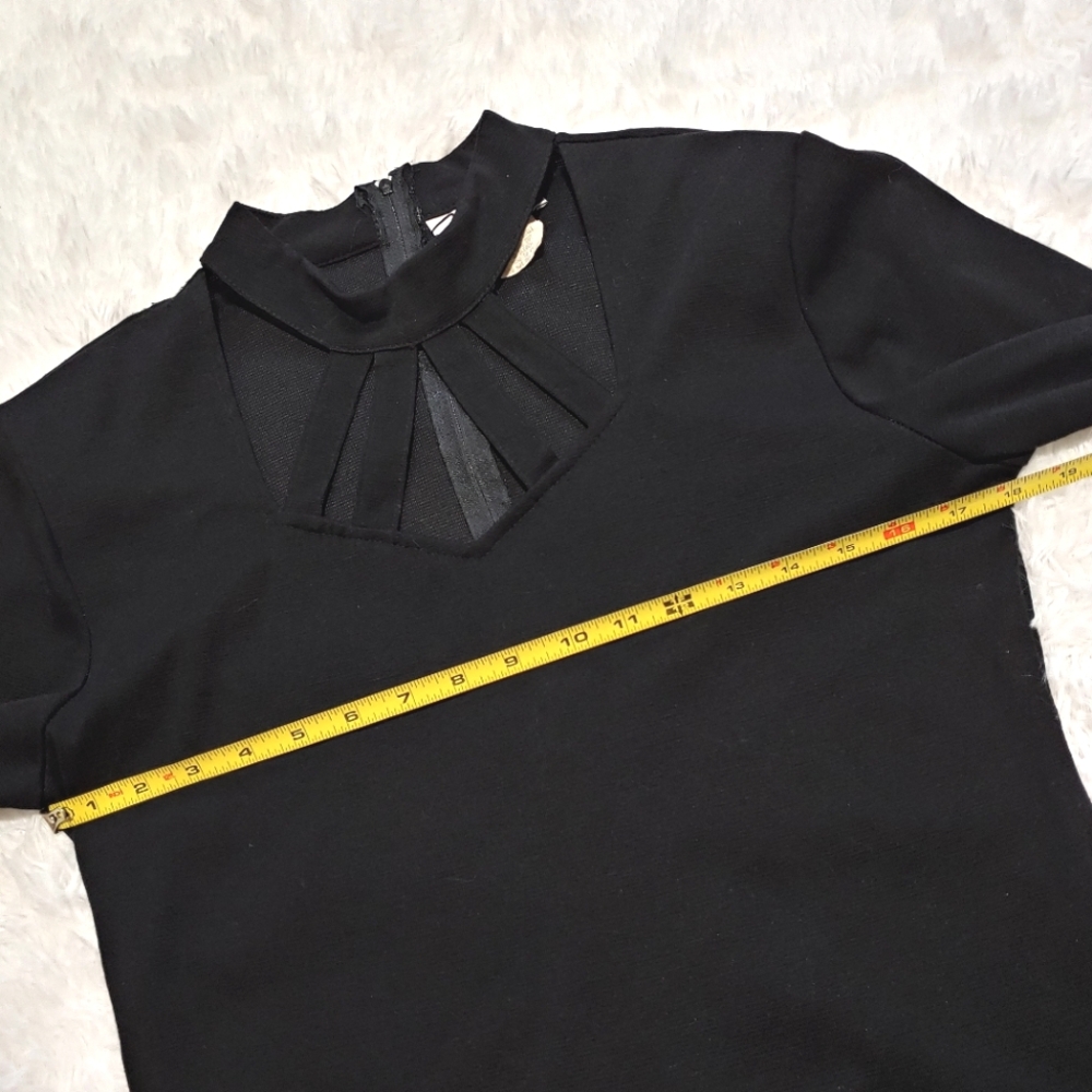 90s Vintage Marnie West Gothic Black Choker Cut Out Neckline Dress 13 - Picture 9 of 12